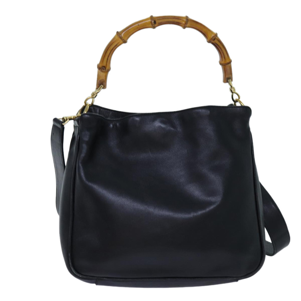 GUCCI Bamboo Shoulder Bag Leather 2way Black Auth 70623 - Picture 13 of 16